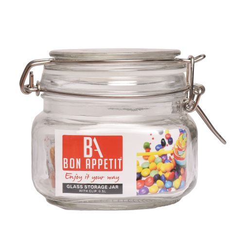 BA Glass Jar 0L5 with Clip Sq