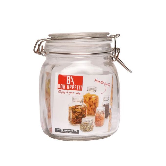 BA Glass Jar 1L with Clip Sq