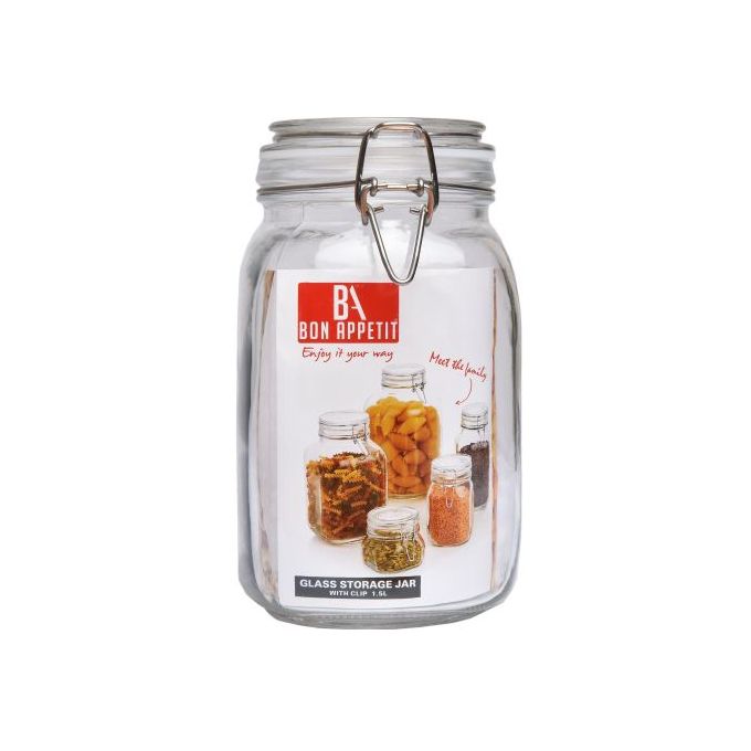 BA Glass Jar 1L5 with Clip Sq