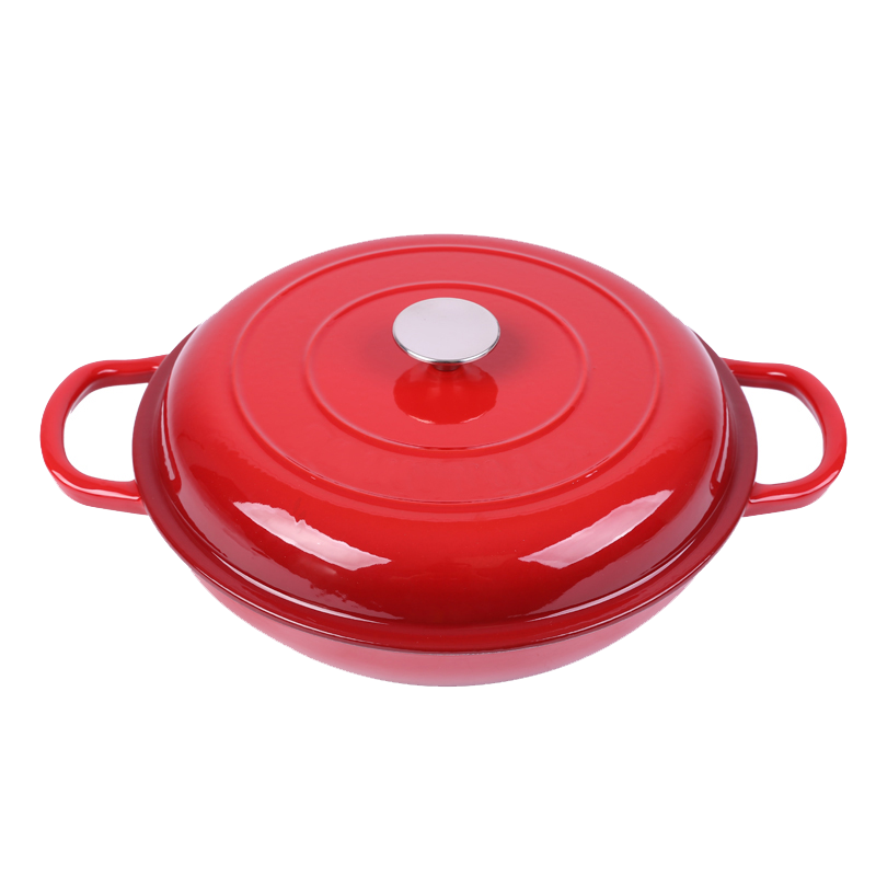 BA Cast Iron Shallow Rnd Pot 30cm Red