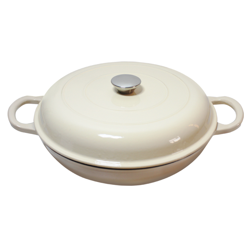 BA Cast Iron Enamel Rnd Shallow Pot 30cm White