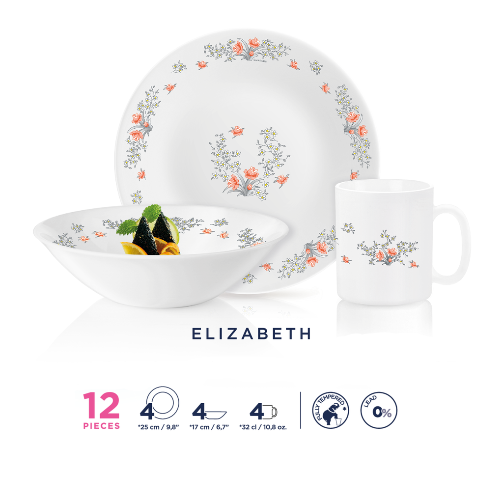 Luminarc Opal Timeless Elizabeth 12pc Dinner Set