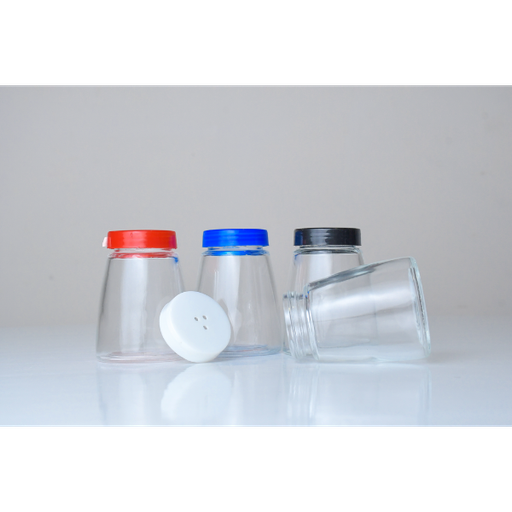 [HM-BA03] BA Glass Condiment Shaker B/R/W+Pl Lid (6.5x6.5x8.7)