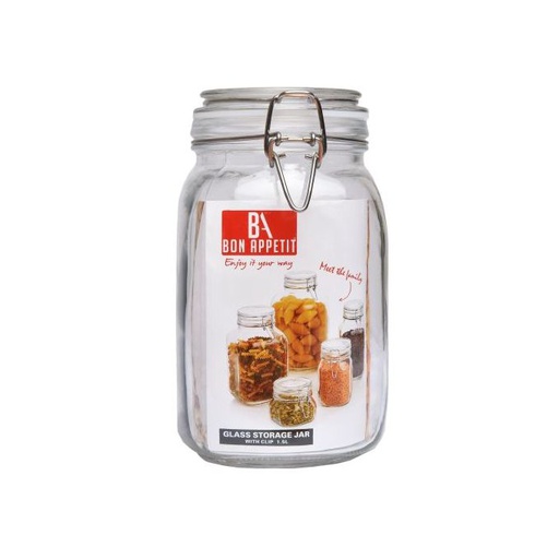 [HM-BA25] BA Glass Jar 1L5 with Clip Sq