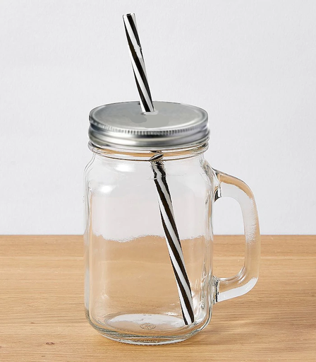 [HM-BA269] BA Mason Mug 450ml with Straw &Silver Lid