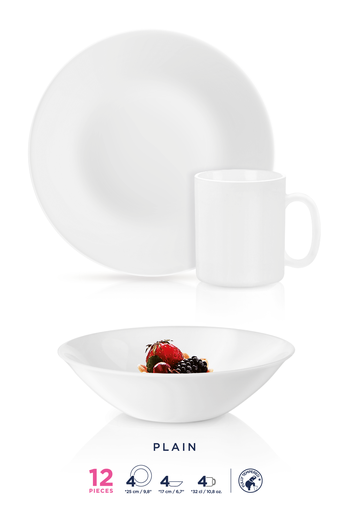 [V8868] Luminarc Opal Timeless Plain 12pc Dinner Set