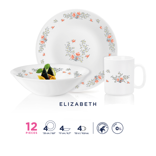 [V8892] Luminarc Opal Timeless Elizabeth 12pc Dinner Set