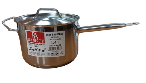 [HM-BA562] BA SoulChef Deep Saucepan+Lid SS443 20X14Cm/4.4L Handle(One Long+Helper) 
