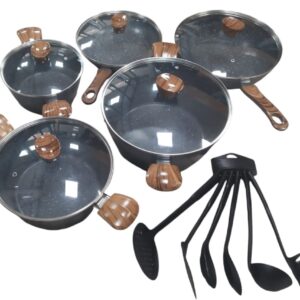 BA 16pc Non Stick Granite Finish Cookware Sets + Spatula & Spoons