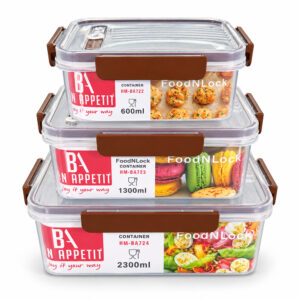 BA 3pc FoodNLock Rect Storage Container Set (0.6L, 1.3L, 2.3L)