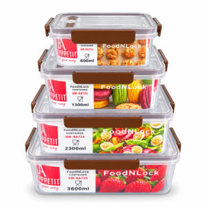 BA 4pc FoodNLock Rect Storage Container Set (0.6L, 1.3L, 2.3L, 3.6L)
