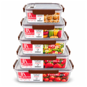 BA 5pc FoodNLock Rect Storage Container Set (0.6L, 1.3L, 2.3L, 3.6L, 5.4L)