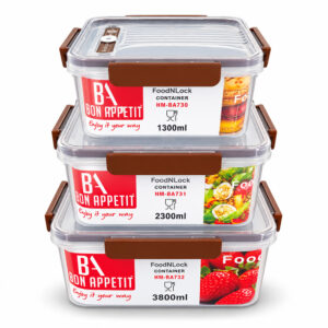 BA 3pc FoodNLock Square Storage Container (1.3L, 2.3L, 3.8L)