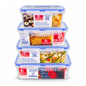 BA 4pc StayFresh Rect Food Storage Container Set (0.47L, 0.9L, 1.5L, 2.5L)