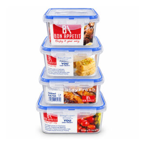 BA 4pc StayFresh Square Food Storage Container Set (0.43L, 0.8L, 1.3L, 2.1L)